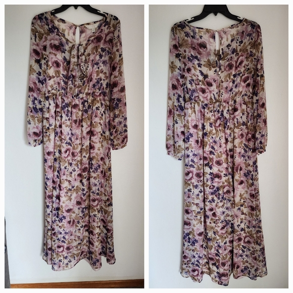 LC Lauren Conrad Runway Collection Purple Floral Peasant Maxi Dress - Picture 2 of 8